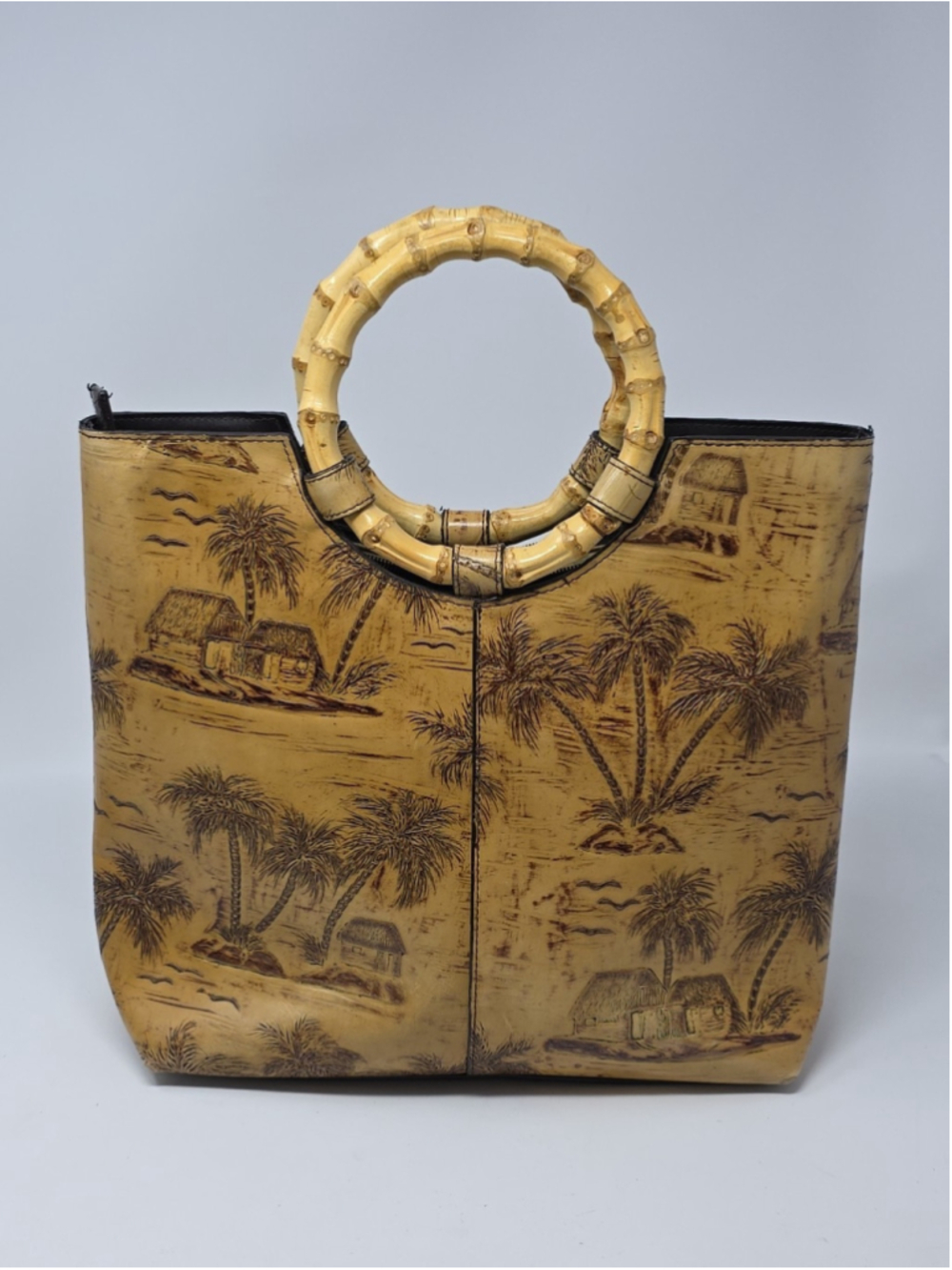 Caribbean Joe Palm Tree Purse Tote Beach Island Bamboo Handles Tropical - Picture 7 of 11